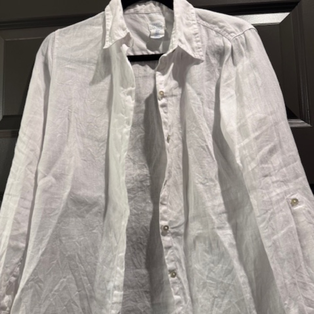 Sigrid Olsen Pure Linen Button Front Shirt | White Long Sleeve Blouse Size S